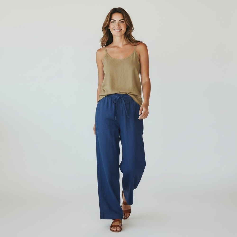 Briggs New Linen Resort Beach Nautical Elastic Waist Wide‎ Leg Pants XXL Navy